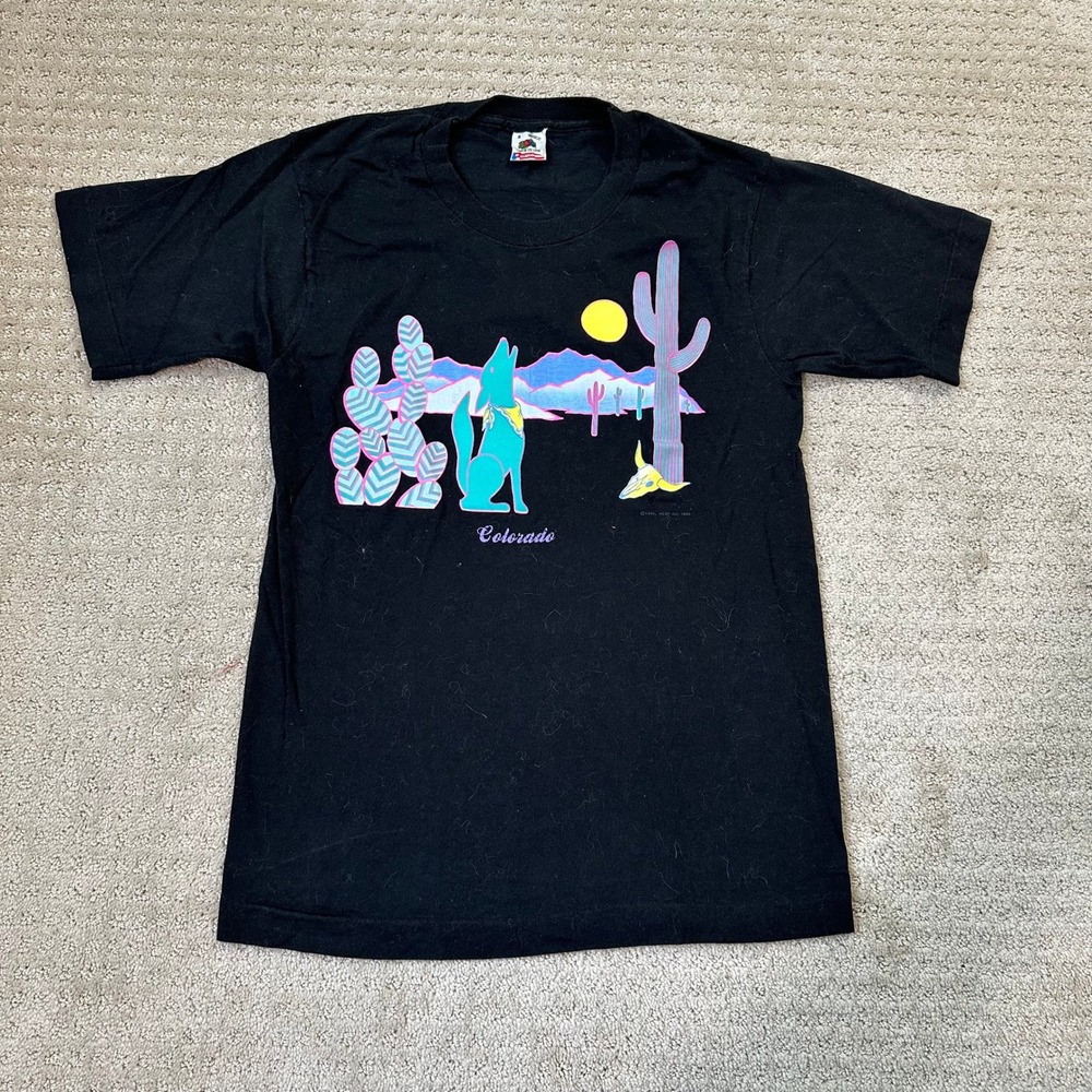 Vintage Colorado T-Shirt Small Coyote Southwest Aztec Cactus Mountain 90s Ski - Picture 2 of 6
